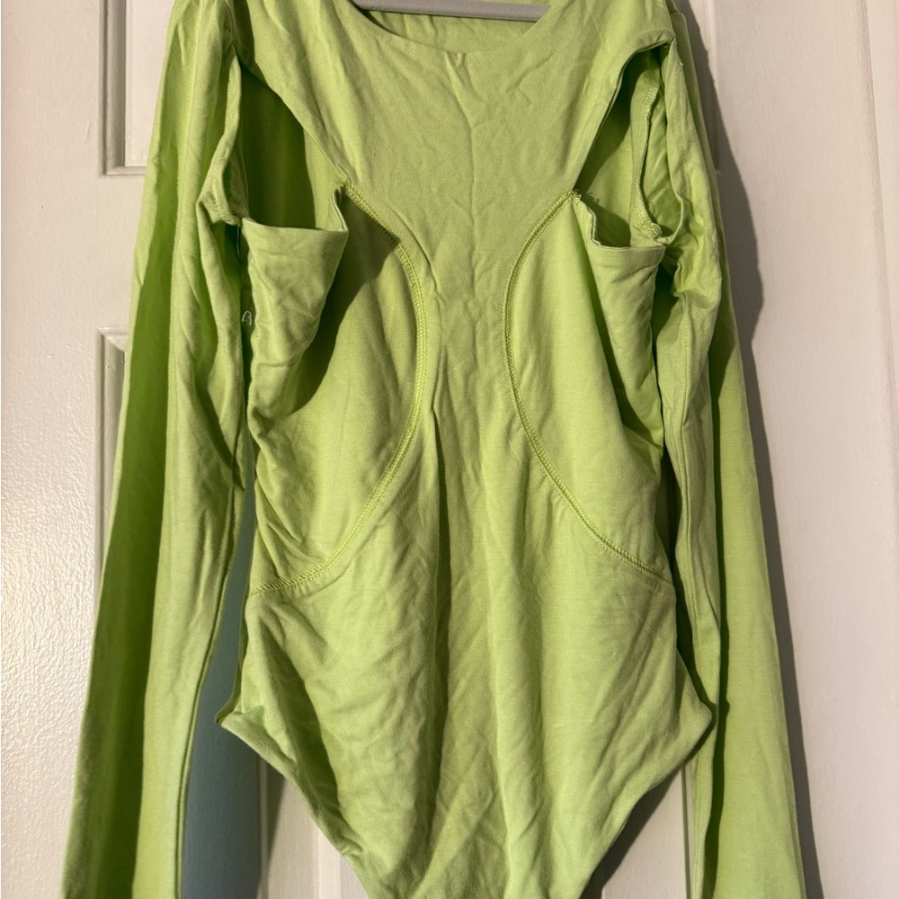 Naked Wardrobe Green Asymmetrical Cut Out Bodysuit